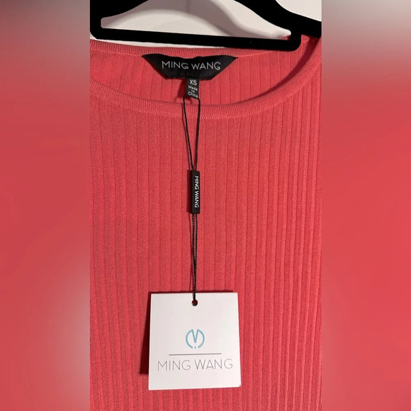 NWT Ming Wang Pleated Knit Dress in Sunkissed Coral Size XS - Picture 8 of 15